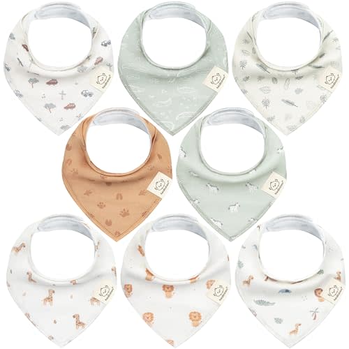KeaBabies 8-Pack Organic Baby Bandana Drool Bibs for Boys Girls - Soft Cotton Drooling & Teething Bibs for Infants, Toddlers, Super Absorbent Cotton Bandana Bibs for Baby Boy & Girl (Wilderness)