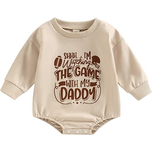 MERSARIPHY Baby Football Sweatshirt Romper Outfit Infant Girl Boy Funny Letter Long Sleeve Bodysuit Fall Winter Clothes