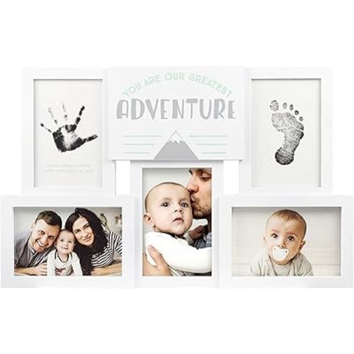 tiny ideas You Are Our Greatest Adventure Collage Keepsake Photo Frame, Baby Keepsake Picture Frame, DIY Baby's Handprint and Footprint Kit, Gender Neutral Nursery Wall Decor, White
