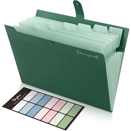 SKYDUE Expanding File Organizer with 8 Pockets, Accordion File Folders with Labels, Portable Document Paper Bill Receipt Organizer, Home College School Office Supplies, Letter Size,ForestGreen