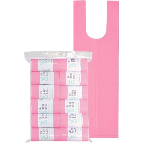 Disposable Dirty Diaper Bags, 144 Count, 12 Rolls of Large Tie Handle Bags, Scented (Pink)