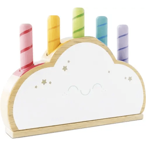 Le Toy Van - Wooden Baby Sensory Petilou Rainbow Cloud Pop Press and Release Toy | Educational Baby Sensory Montessori Toddler Learning Toy - Suitable for 18+ Months