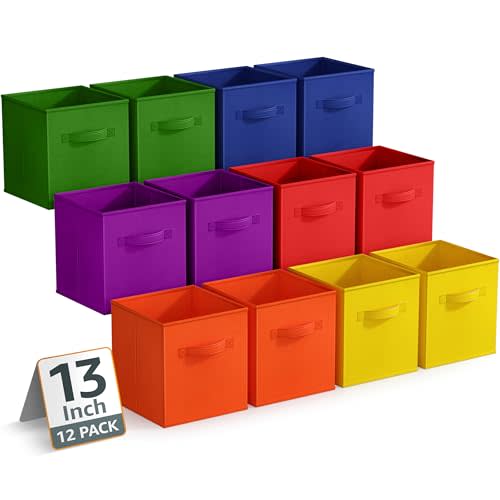 Sorbus 13 Inch Storage Bins - Sturdy Collapsible Fabric Storage Cubes with Handle - 12 Foldable Baskets for Organizing Clothes, Toys, Books - Storage Baskets for Shelves, Closets