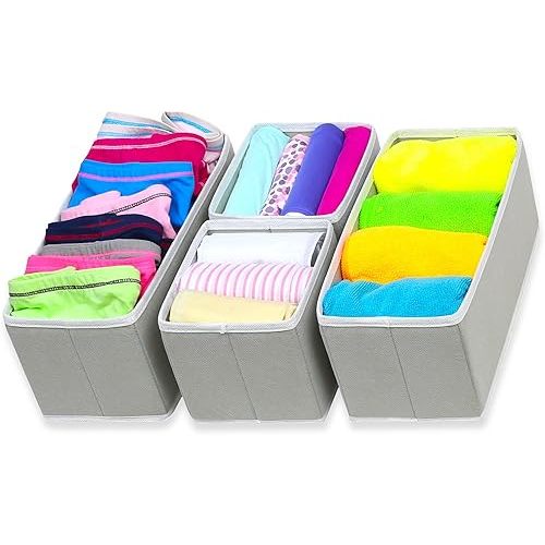 Simple Houseware Underwear Drawer Organizer for Sock/Bra/Undergarment/Panty/Onesie, Collapsible, Set of 4, Gray