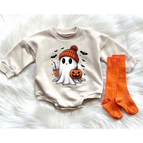 Baby Bubble Romper Halloween Baby Girl Halloween Outfit Sweatshirt Romper 1st Halloween Outfit Toddler Halloween Cute Ghost Romper