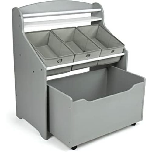 Humble Crew 3-in-1 Toddler Size Storage Organizer with Rolling Toy Box, Grey