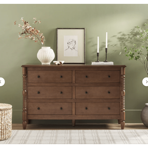 Traditional Vivienne 6-Drawer Easy Assembly, Solid Wood Dresser (dark brown color)