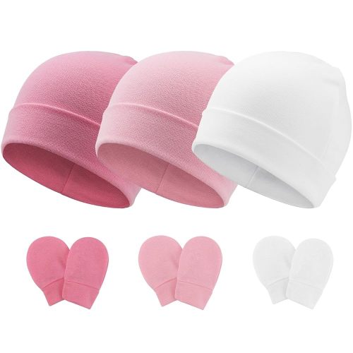 BQUBO Baby Hats and Mittens Infant Cotton Beanie Gloves No Scratch Set Newborn Hospital Hat for Boys Girls 0-6 Months