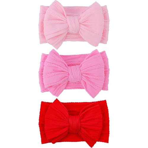 Handmade Red baby Bow Baby girls Headbands with Bows High Stretchy Soft Nylon Infant Headwrap Newborn Red Pink Hair Accessories Wonderful Gift for Mother's day,Baby Shower