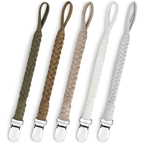 Pacifier Clip for Boys and Girls Binky Holder Pacifier Holder Leash Smoother Clip Handmade Braided Fits All Pacifiers -Modern Unisex Baby Birthdays Gift（5 Pack）