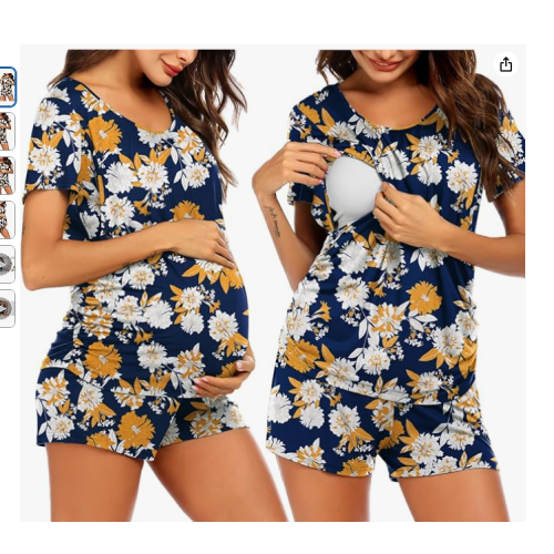 Ekouaer Women's Maternity Nursing Pajamas Set Breastfeeding Sleepwear Double Layer Short Sleeve Top & Shorts Pregnancy PJS