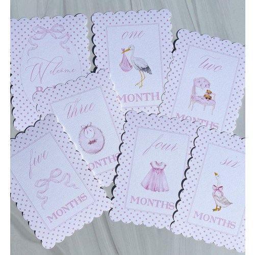 SCALLOPED Pink Girl Baby Milestone Cards, Watercolor Baby Milestone Cards, First Year Milestone Cards, Monthly Cards Set