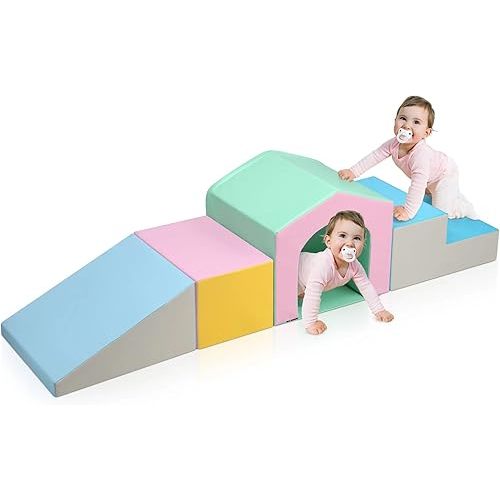 Soft Climb and Crawl Activity Play Set,Soft Climbing Toys for Toddlers and Infants,Playtime and Climb Soft Play Set,Climbing Blocks and Indoor Play Gym,Soft Climbing Indoor Set(Pink)