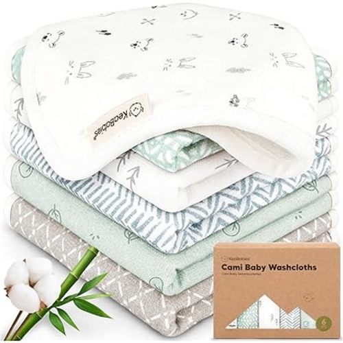 6-Pack Cotton Baby Washcloths for Newborn - Organic Cotton Muslin Soft Wash Cloths for Babies, Infant, Kids, Toddler Towels for Boy, Girl, Super Absorbent Face Cloths, Scratch-Free Baby Rags (Nordic)