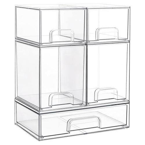 Amazon.com: Vtopmart Stackable Storage Drawers Set of 5, Clear Plastic Organizer Bins for Beauty Supplies,Ideal for Vanity, Bathroom,Cabinet,Pantry Organization : Beauty & Personal Care