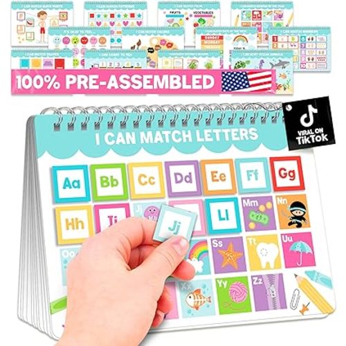 Hadley Designs My First Busy Book Toddlers 3-5, Montessori Preschool Learning Activities Age 4-5, 174 Pcs Velcro Busy Book, Travel Toys Airplane Car Quiet Time, Sensory Toys, Easter Gifts for Kids