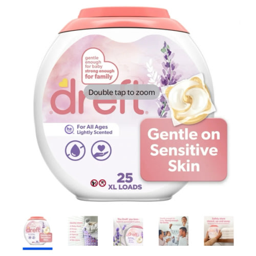Dreft Baby Laundry Detergent XL Pacs, Sensitive Skin, Hypoallergenic, Lightly Scented Lavender, 25 Count