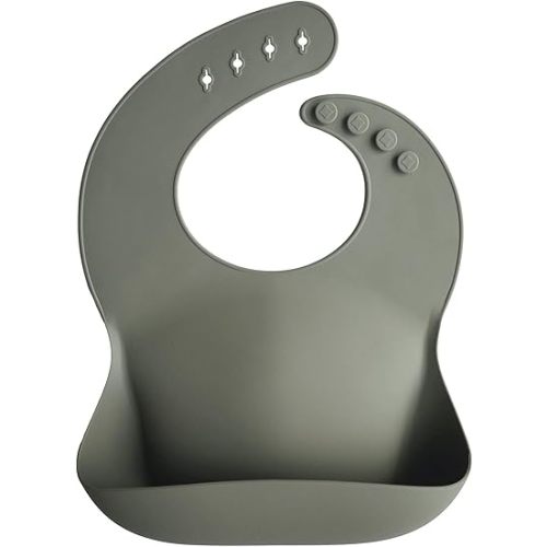 mushie Silicone Baby Bib | Adjustable Fit Waterproof Bibs (Silver Sage)