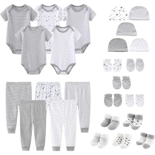 Unisex Newborn Baby Layette Set 25 Pack Bodysuits Pants and Accessories Infant Clothing Essentials