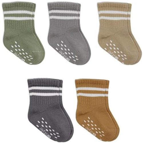 bistyle Baby Grip Ankle Socks 5 Pairs | Newborn Infant Toddlers Non-Slip Socks Organic Cotton | Kids Boys Girls Ankle Socks