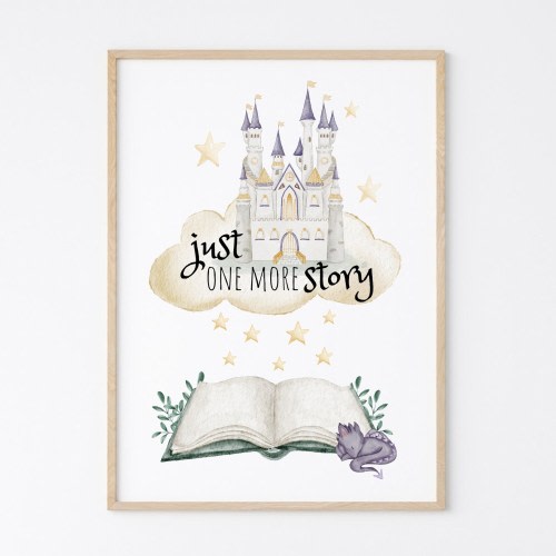 Purple Castle in the Sky With Sleeping Dragon - Just One More Story - Open Book and Stars