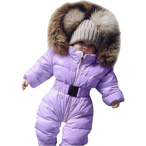 Outerwear Romper Coat Warm Infant Baby Jacket Snowsuit Girls Hooded Jumpsuit Girls Snow for Kids (Purple, 0-3 Months)