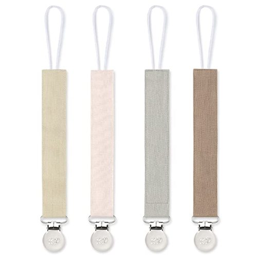 Pacifier Clip for Boys and Girls, 4 Pack Pacifier Holder Fabric Leash Binky Holder with Clip Unisex Baby Shower Birthday Christmas Set