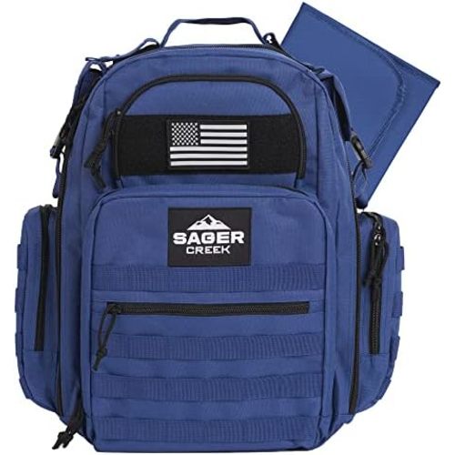 Dad Diaper Bag Backpack with Changing Pad. Waterproof Military Diaper Backpack for Men w/Insulated Compartment (Blue)