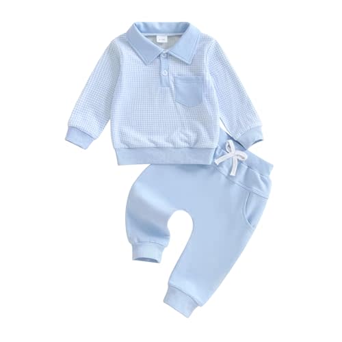 GGBNOMER Toddler Baby Boy Fall Clothes Plaid Long Sleeve Sweatshirt Tops + Casual Pants Sets 2pcs Infant Boy Winter Clothes