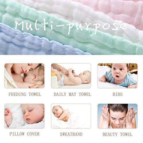 Baby Muslin Washcloths - Natural Muslin Cotton Baby Wipes - Soft Newborn Baby Face Towel for Sensitive Skin- Baby Registry as Shower Gift, 10 Pack 12x12 inches by MUKIN (Multicolored)