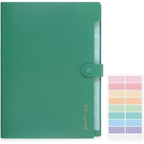 SKYDUE Expanding File Folder, Accordion File Organizer with 8 Pocket & Inner Card Pocket, Expandable Document Paper Receipt Holder for School Office Hospital, Letter/A4 Size Green