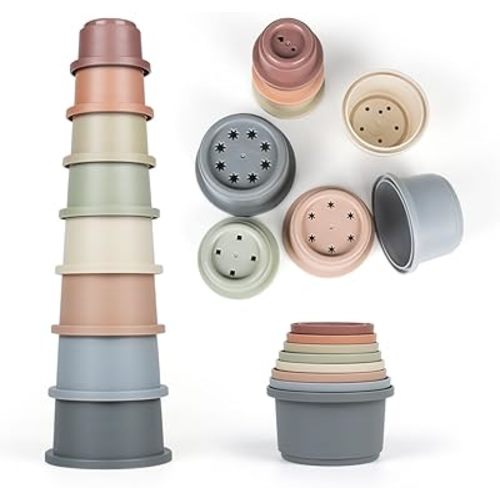 SKYWHALE Stacking Cups Baby Toy 6-12 Months, Toddler Nesting Playset for Boys and Girls, 8PCS Stackable Bath Tool, Montessori Educational Gift for 1 2 3 Years Old Kids