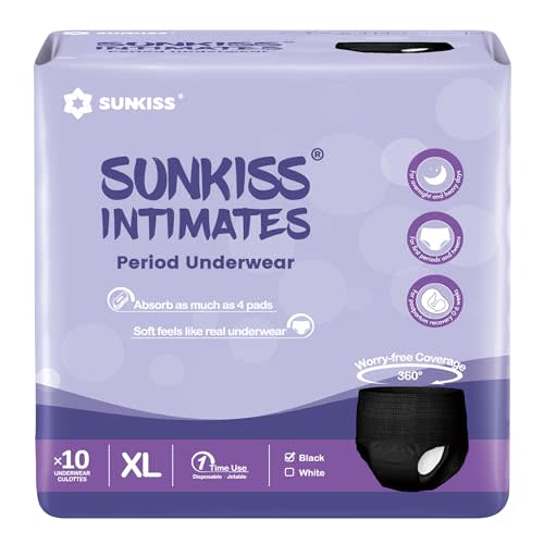 SUNKISS INTIMATES Disposable Period Underwear for Women with Heavy Flow, Unscented Postpartum Essentials, Black, XLarge, 10 Count