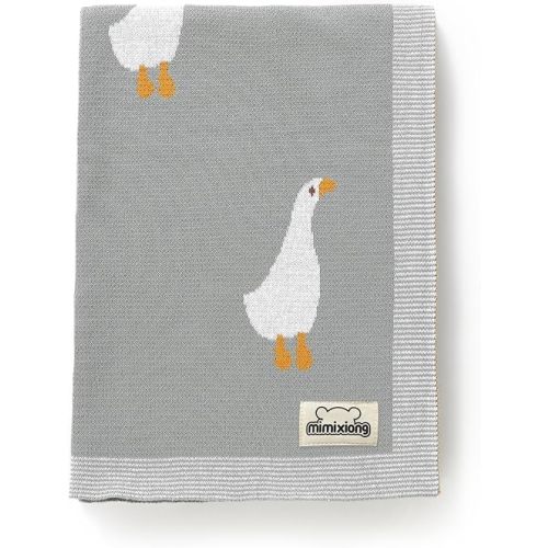 mimixiong Baby Blanket Knit Receiving Boys Girls Blanket Soft Cotton Neutral Blanke for Swaddle Crib Stroller with Cute Goose