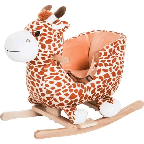 Qaba Kids Plush Ride-On Rocking Horse Toy Giraffe Style with Song for 18-36 Months, Brown