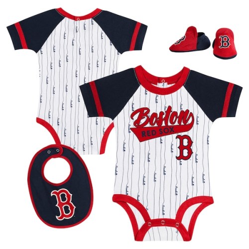 Newborn & Infant Boston Red Sox White Base Hitter Bodysuit, Bib & Bootie Set