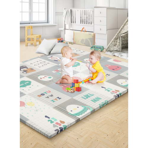 RELOIVE Foldable Baby Play Mat, 79x59" Waterproof Anti-Slip Foam Mat w/Travel Bag, Reversible for Floor & Travel