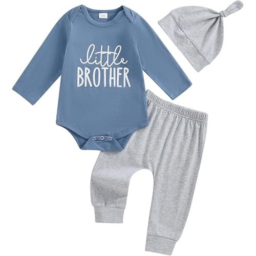 Little Brother Newborn Outfit T-Shirt Romper Top and Pants Sets Baby Coming Home Hospital Clothes Summer Clothing