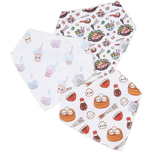 Baby Bandana Drool Bibs for Drooling and Teething, Gift Set For Boys & Girls, Soft 100% Cotton Bandana Bibs, Baby Drool Bib, Teething Bibs for Infant, Toddler, 3 Pack boba, dumpling