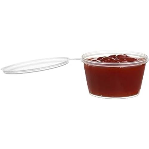 EcoQuality [50 PACK 3 Oz Leak Proof Plastic Condiment Souffle Containers with Attached Lids - Portion Cup with Hinged Lid Perfect For Sauces, Samples, Slime, Jello Shot, Food Storage & More!