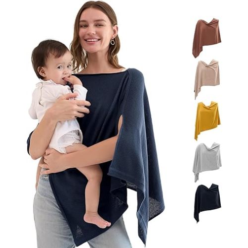 Momcozy Nursing Cover for Breastfeeding, Breathable Soft Privacy Poncho, Multi-Use Stroller Cover, Baby Blanket, and Stylish Scarf, Portable, Includes Laundry Bag