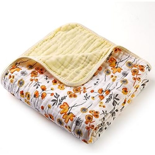 Baby Blanket - Cotton Crib Blankets for Toddlers, Soft Newborn Swaddle Receiving Blankets for Unisex Girls/Boys, Large Breathable Quilt, Nursing Cover and Kids Bed Blankets (Yellow Flower)