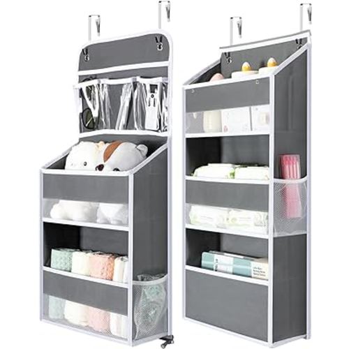 Yecaye 2 Pack 3 Tier Over Door Organizer - Zip Up to Get 1 Long 6 Shelf Toy Storage Organizer - Detachable Bathroom Organizers and Storage for Closet Nursery Baby Essentials Items