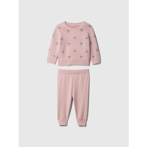 Baby Print Ribbed Sweater Two-Piece Outfit Set