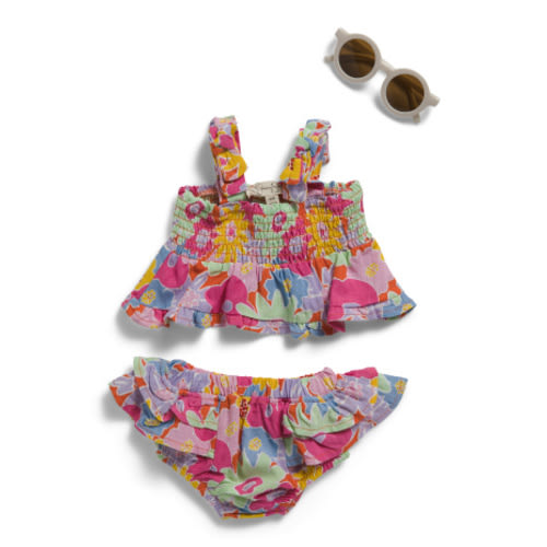 Newborn Girls Linen Blend Floral Tank And Bloomers Set With Sunglasses | Baby | Marshalls