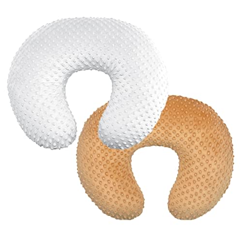 Owlowla 2Pack Nursing Pillow Cover White&Caramel Nursing Pillow Covers Set Breastfeeding Pillow Slipcover Fits Naked Nursing Pillow for Baby Boy Girl(White/Caramel)