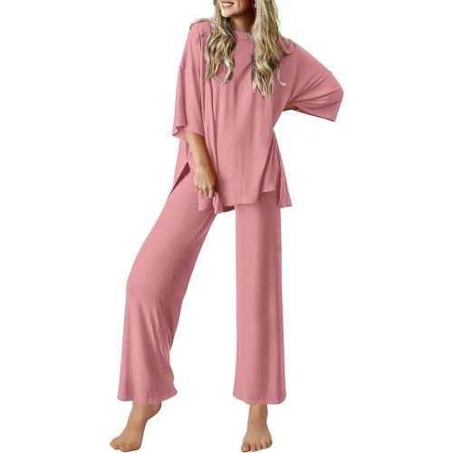 Ekouaer Lounge Sets for Women Short Sleeve Tops and Long Pants Soft Comfy Pajamas Set 2 Piece Outfits S-XXL