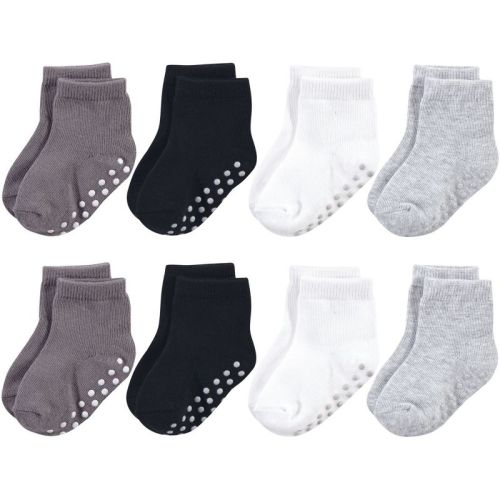 Touched by Nature Baby and Toddler Boy Organic Cotton Socks with Non-Skid Gripper for Fall Resistance, Solid Black, 6-12 Months