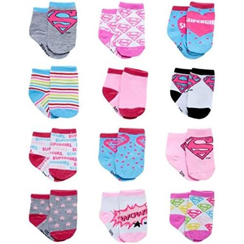 DC Comics Baby Boys’ and Girls’ Socks - 12 Pack Batman, Wonder Woman, Superman, Justice League, Super Girl Socks (0-24M)