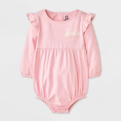 Baby Girls' Barbie Long Sleeve Bubble Romper - Pink